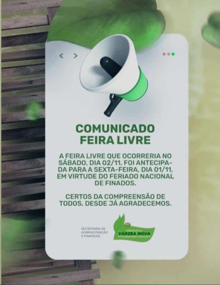 Feira Livre de Várzea Nova Antecipada para Sexta-feira, 1º de Novembro